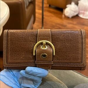 Vintage Coach Soho Leather Stitched Envelope Wallet - whiskey /tobacco color